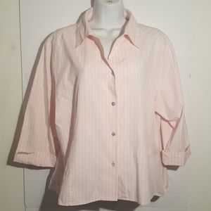 Hanna G. Shirt Pink White Stripe Button Size XL